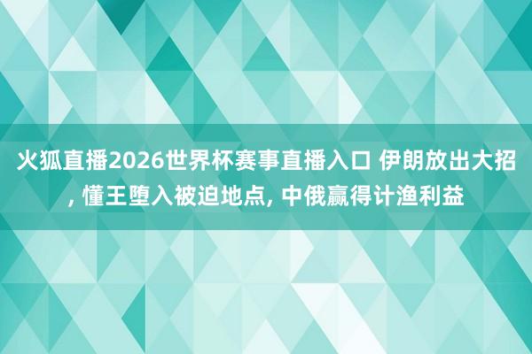 火狐直播2026世界杯赛事直播入口 伊朗放出大招, 懂王堕入被迫地点, 中俄赢得计渔利益