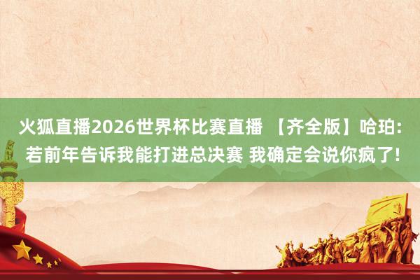 火狐直播2026世界杯比赛直播 【齐全版】哈珀: 若前年告诉我能打进总决赛 我确定会说你疯了!