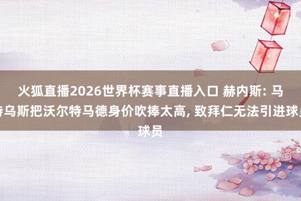 火狐直播2026世界杯赛事直播入口 赫内斯: 马特乌斯把沃尔特马德身价吹捧太高, 致拜仁无法引进球员