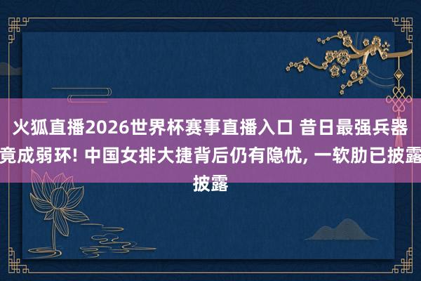 火狐直播2026世界杯赛事直播入口 昔日最强兵器竟成弱环! 中国女排大捷背后仍有隐忧， 一软肋已披露