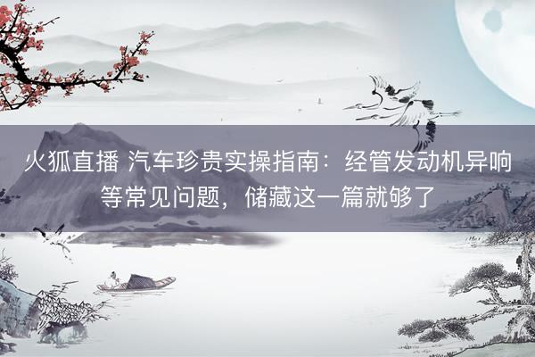 火狐直播 汽车珍贵实操指南:经管发动机异响等常见问题,储藏这一篇就够了