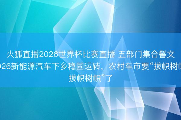 火狐直播2026世界杯比赛直播 五部门集合髻文!2026新能源汽车下乡稳固运转,农村车市要“拔帜树帜”了